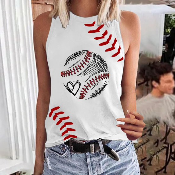 White Young Adult Tops Baseball Shirt Women Baseball Mom Tank Tops Graphic Tee Cute Workout T Shirts Casual Summer Sleeveless Vest Going Out Tops for Women