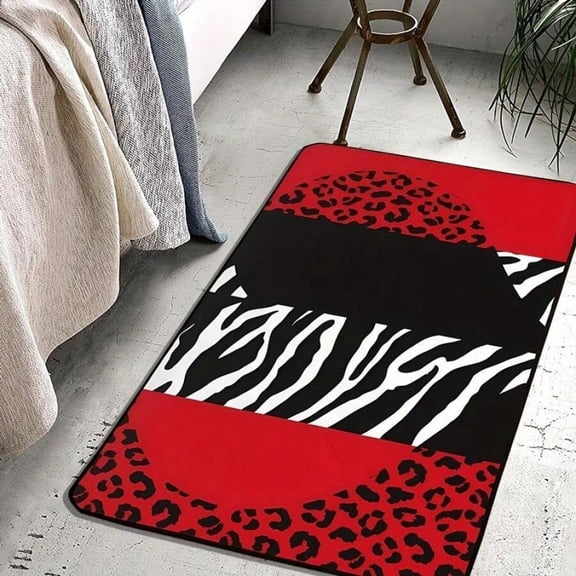 White Zebra And Leopard Print Area Rug 47x63 Inches, Flannel With Non-Slip Backing