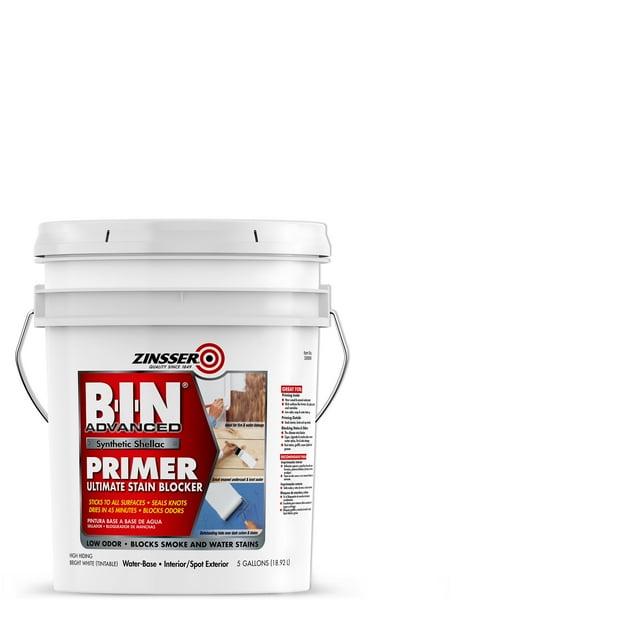 White, Zinsser BIN Advanced Synthetic Shellac Primer 5 Gallon, 1 Pack