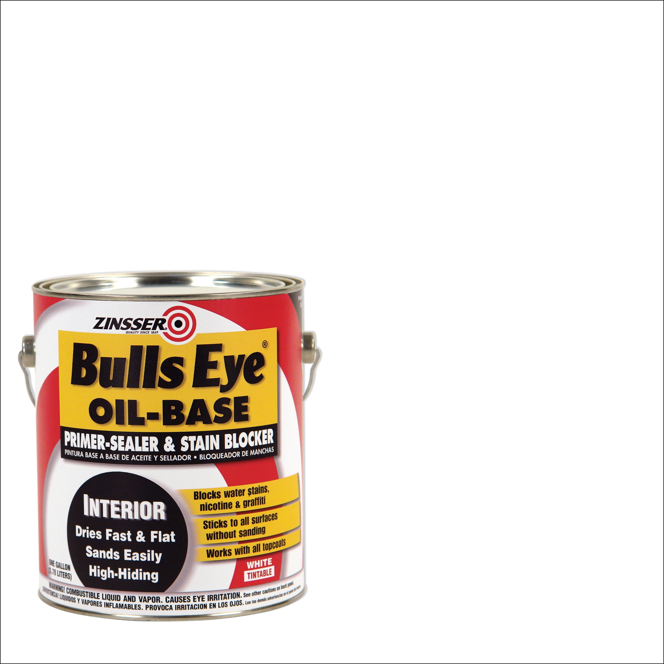 4 Pack, White, Zinsser Bulls Eye Interior Oil-Base Primer-Sealer & Stain Blocker Flat Primer- 3541, Gallon