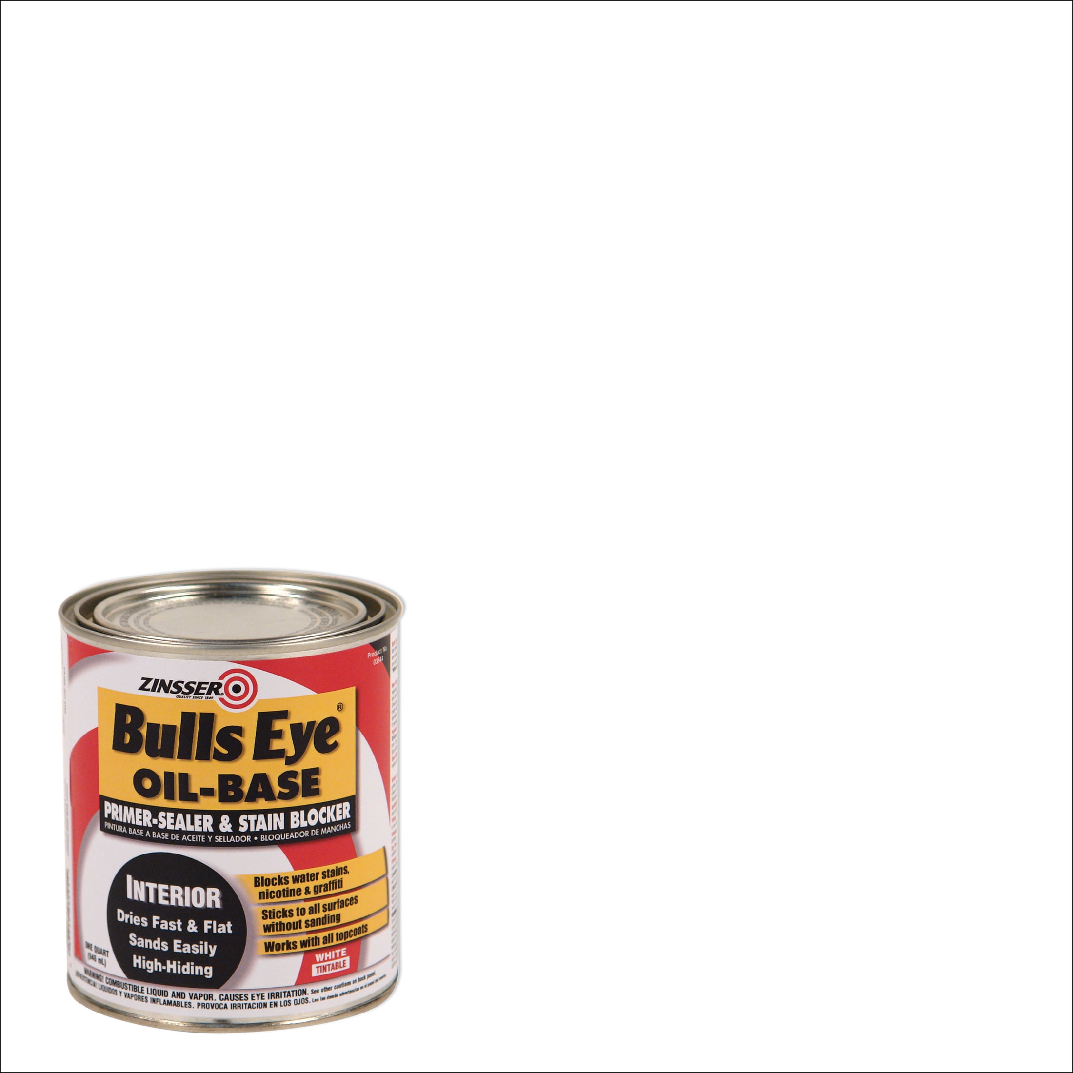 6 Pack, White, Zinsser Bulls Eye Interior Oil-Base Primer-Sealer & Stain Blocker Flat Primer- 3544, Quart