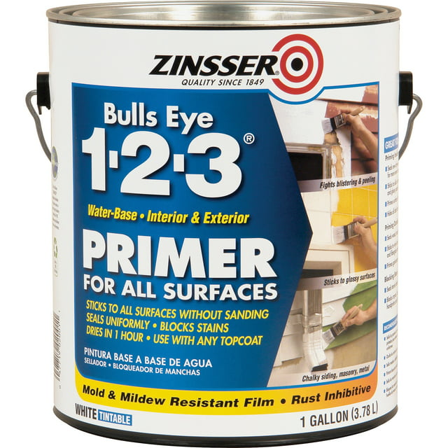 White, Zinsser Bulls Eye Water-Based 1-2-3 For All Surfaces Primer-2001, Gallon