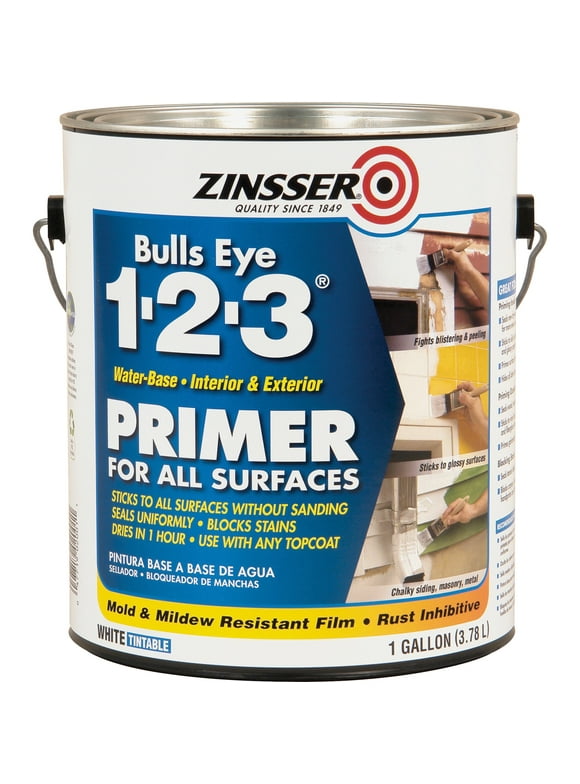 White, Zinsser Bulls Eye Water-Based 1-2-3 For All Surfaces Primer-2001, Gallon
