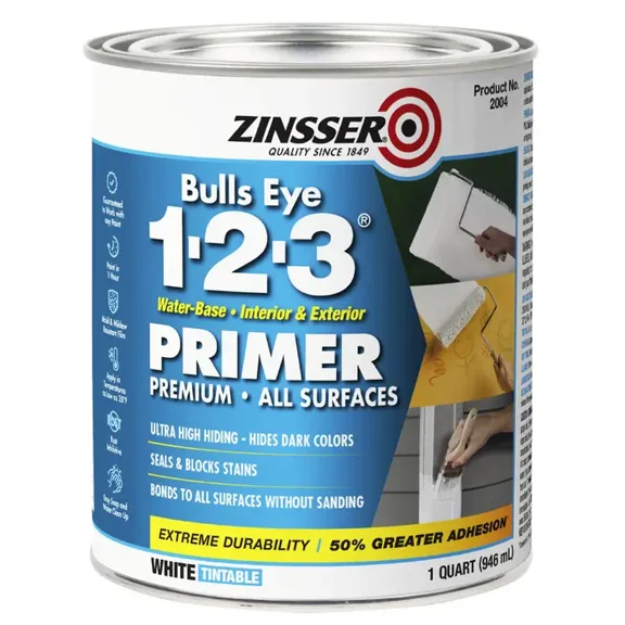 White, Zinsser Bulls Eye 1-2-3 Water-Based Primer-315830, 1 qt