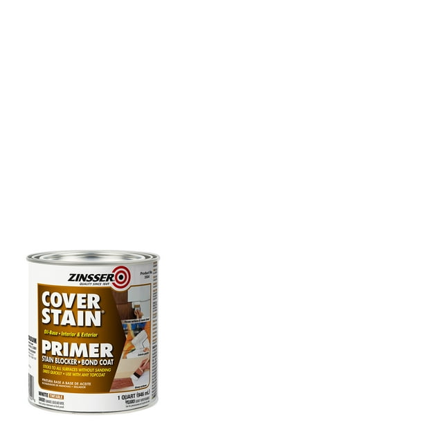 White, Zinsser Cover Stain Flat OilBased Interior and Exterior Primer and Sealer345249, Quart