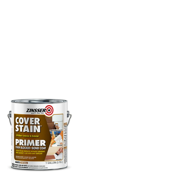 White, Zinsser Cover Stain Flat Oil-Based Interior and Exterior Primer and Sealer-3501, Gallon