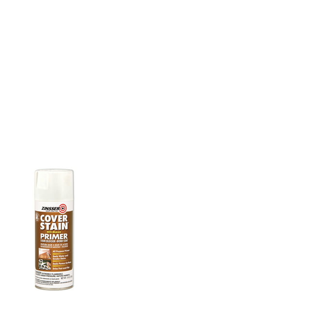 White, Zinsser Cover Stain Flat Oil-Based Interior and Exterior Primer and Sealer Spray-3608, 13 oz