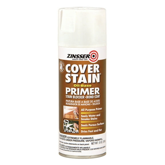6 Pack, White, Zinsser Cover Stain Oil Base Flat Primer Spray- 3608, 13 oz.
