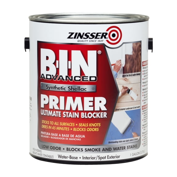White , Zinsser Flat BIN Advanced Ultimate Synthetic Shellac Stain Blocker Primer- Gallon, 1 Pack