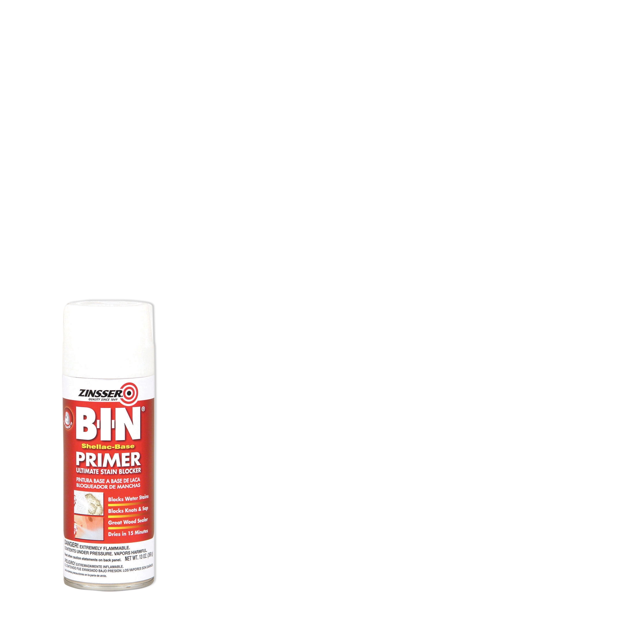 White, Zinsser Flat Bin Shellac-Base Primer Spray- 13 oz, 6 Pack