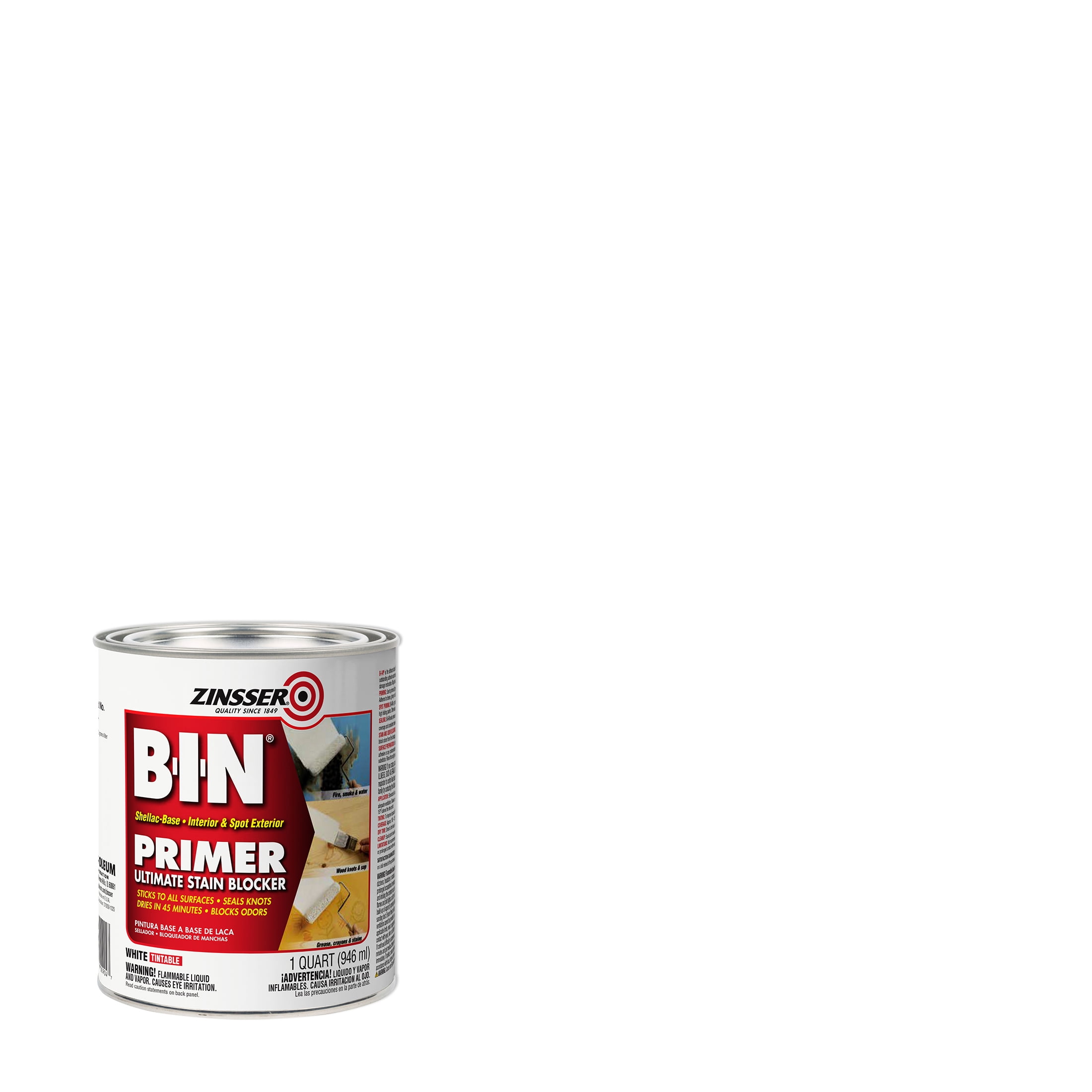 White, Zinsser Flat BIN Shellac Primer Quart, 6 Pack