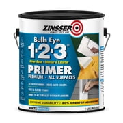 White , Zinsser Flat Bulls Eye 1-2-3 Interior/Exterior Multi-purpose Water-based Primer- Gallon, 1 Pack