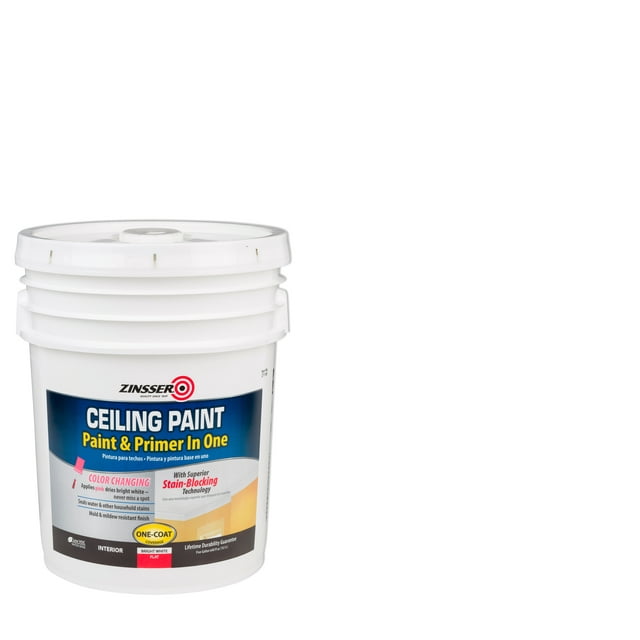 White, Zinsser Flat Ceiling Paint and Primer- 5 Gallon, 1 Per Pack