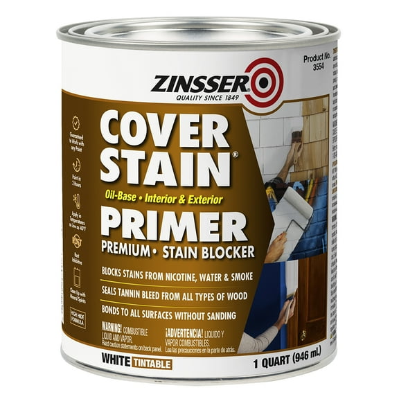 White, Zinsser High Hide Cover Stain Primer- 3554, Quart, 6 Pack