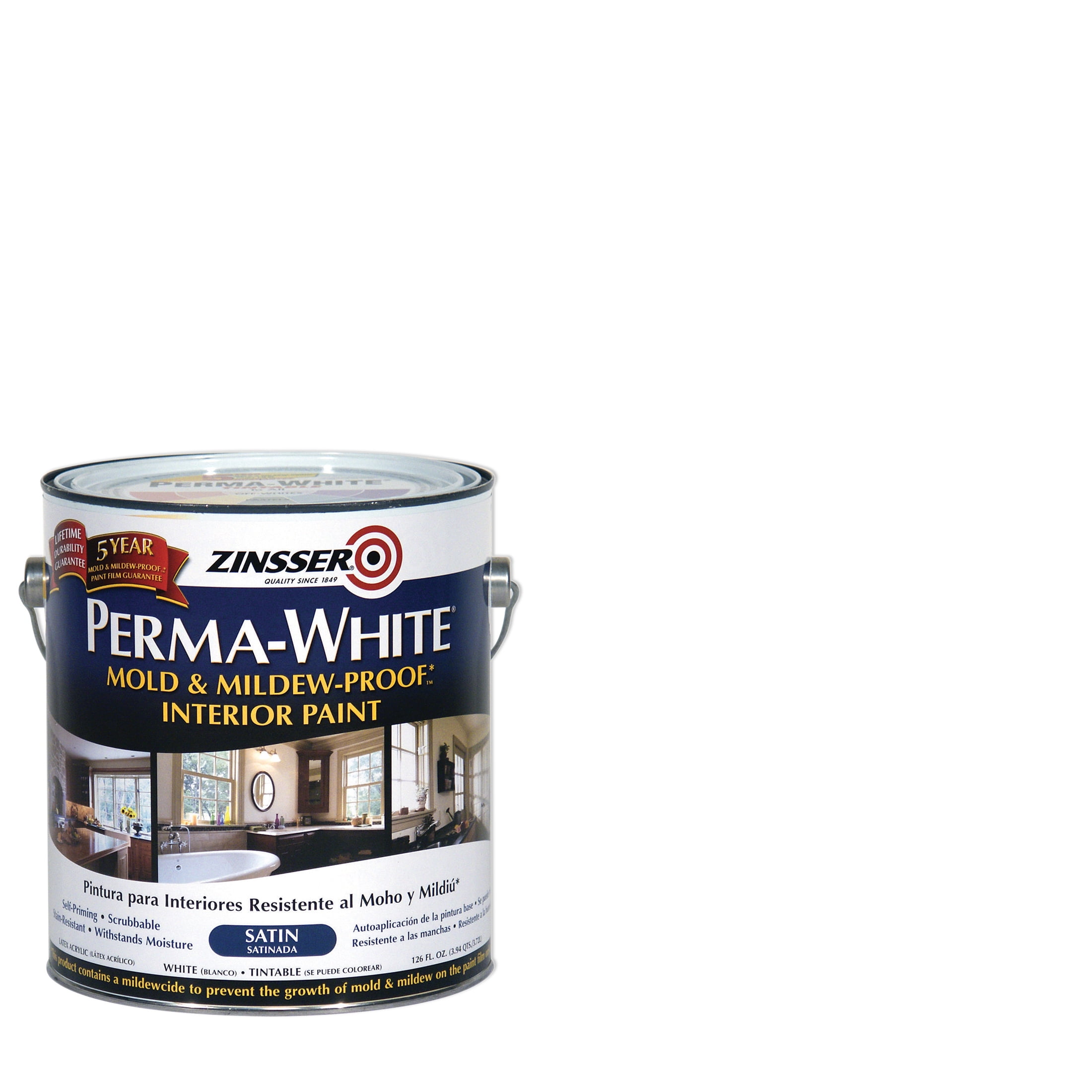 White, Zinsser PermaWhite Satin Exterior Mold & Mildew Proof Paint