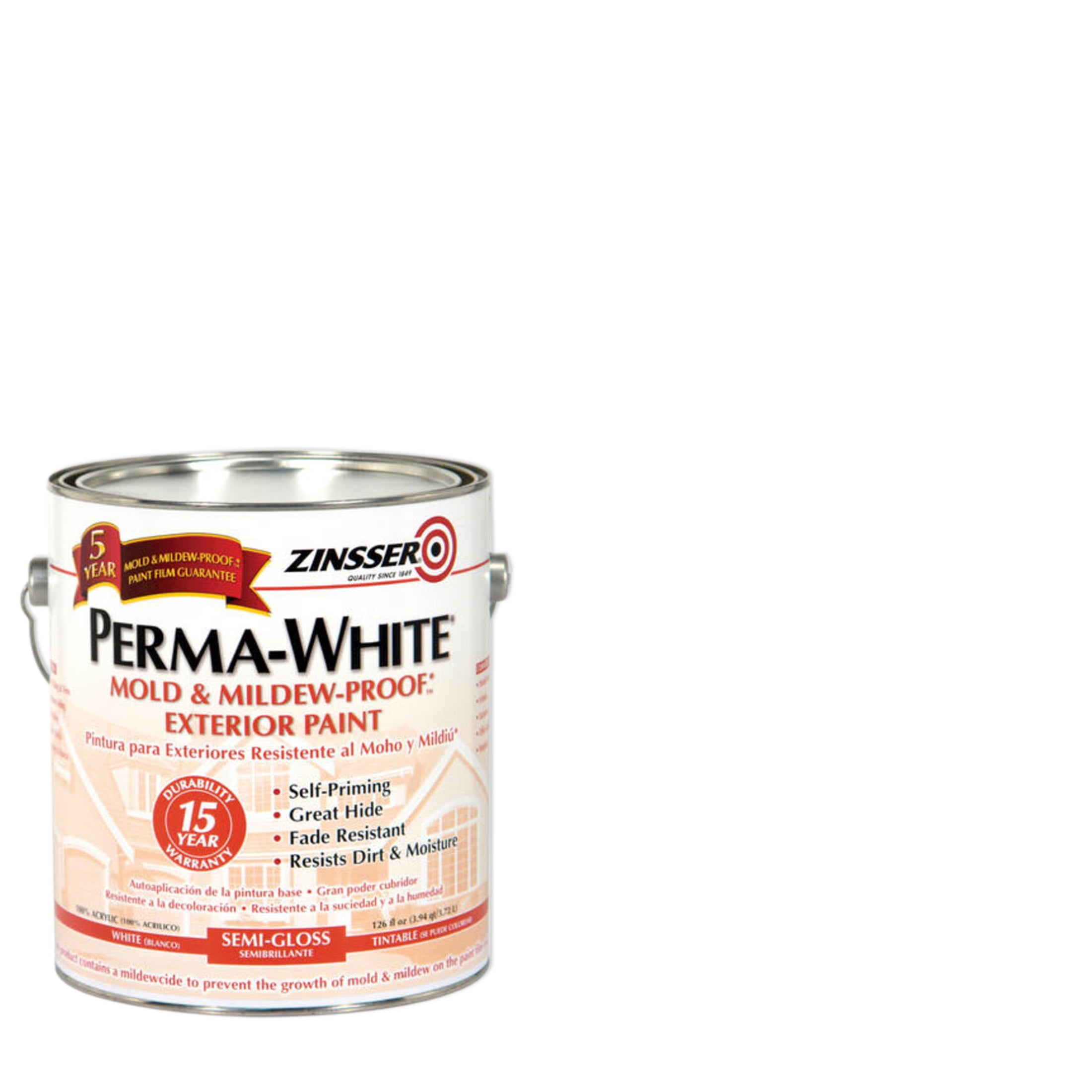 White, Zinsser PermaWhite SemiGloss Exterior Mold & Mildew Proof