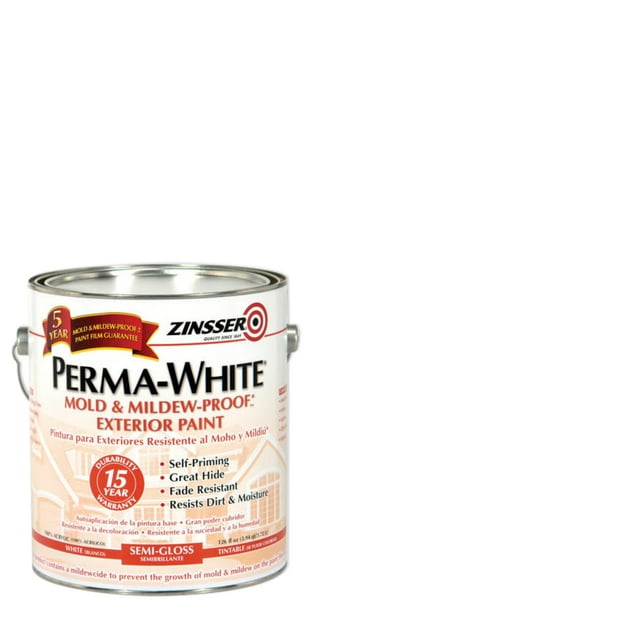 White, Zinsser PermaWhite SemiGloss Exterior Mold & Mildew Proof