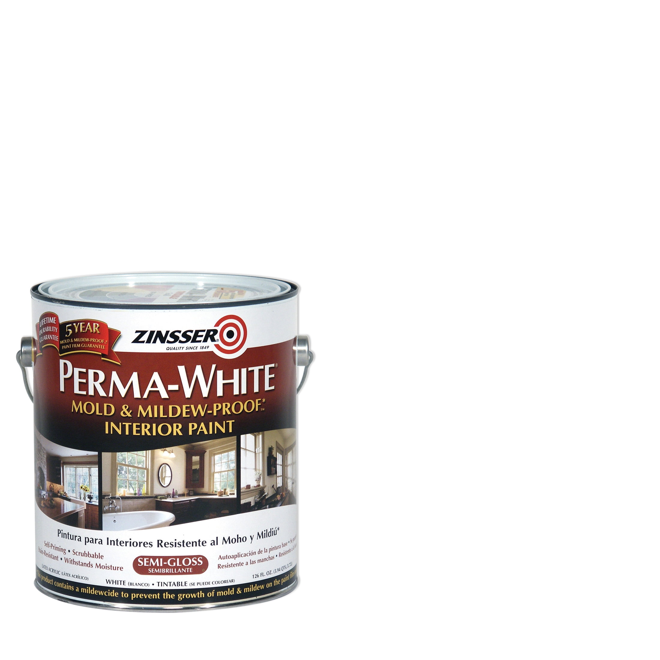 White, Zinsser PermaWhite SemiGloss Interior Mold & Mildew Proof