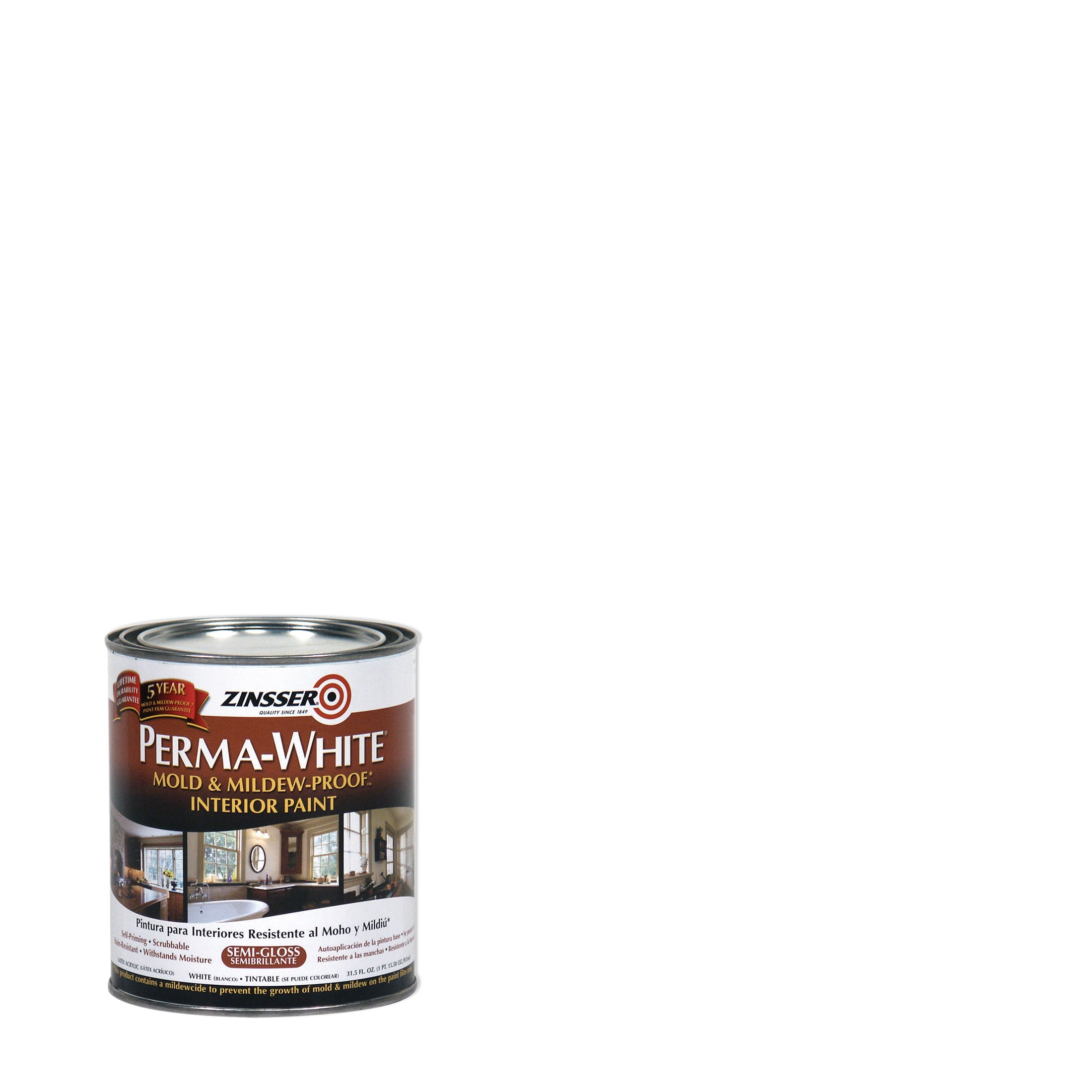 White, Zinsser PermaWhite SemiGloss Interior Mold & Mildew Proof