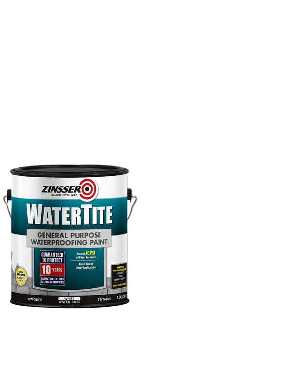 White, Zinsser WaterTite Matte General Purpose Waterproofing Paint- 369381, Gallon