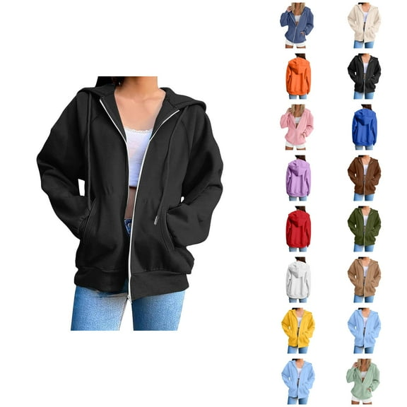 White Zip Up Hoodie Womens Hoodie Oversized Sweatshirt Casual Hoodie Daily Wear Trendy Women's Hoodies And Sweatshirts Stylish Solid Zip Up Jacket For Everyday Wear Long Sleeve Coat