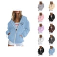 thumbnail image 1 of White Zip Up Hoodie Womens Sweatshirt Cropped Hoodie Oversized Hoodie Women Style Casual Women's Hoodies And Sweatshirts Zip Up Long Sleeve Pocket Drawstring Jacket For Daily Wear, 1 of 4