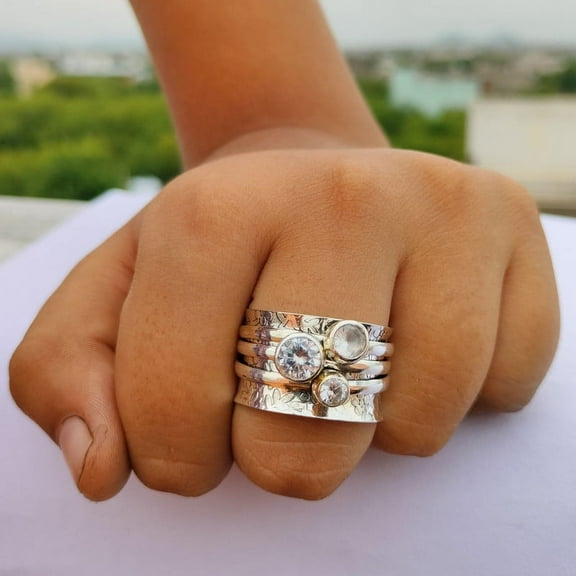 White Zircon Gemstone Spinner ring