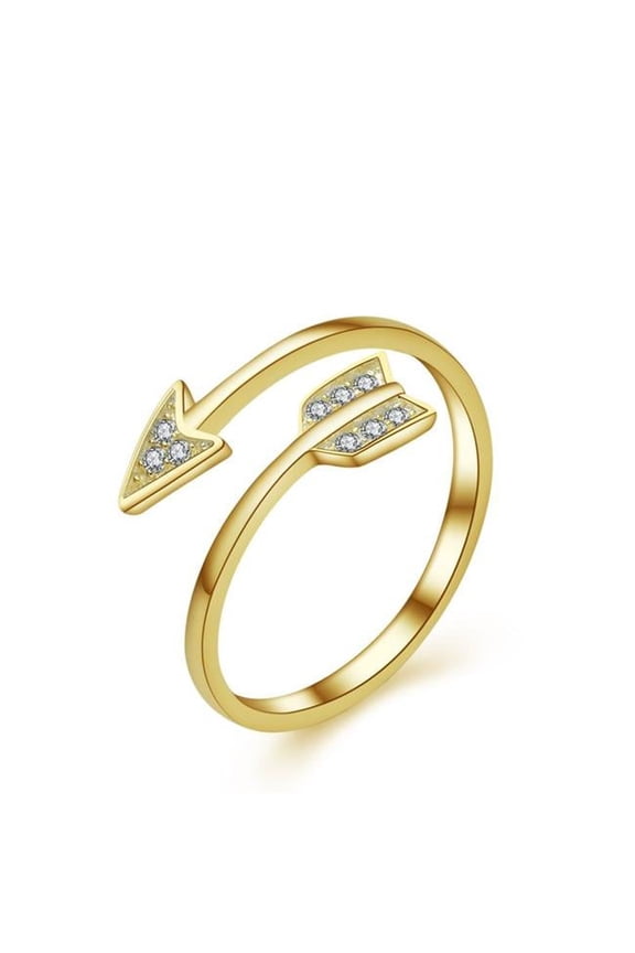 White Zircon Yellow Arrow Cocktail Ring in .925 Sterling Silver - Size Adjustable