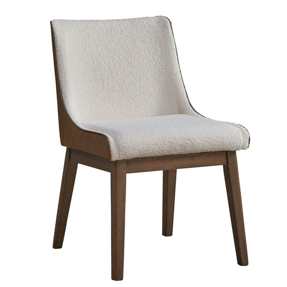 White & Brown Wingback Dining Chairs (Set of 2) - Velvet & Boucle Fabric, Wood Legs, 21" Wide, Traditional Style for Dining Room - Malaysia