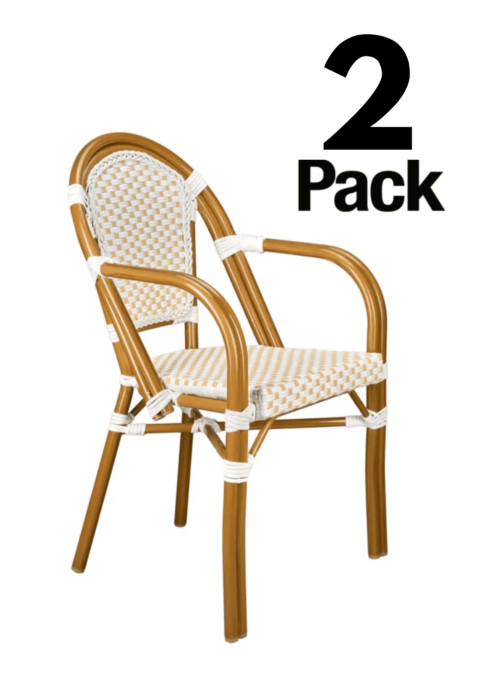 White and Beige Hand Woven Wicker Bistro Dining Chair Set
