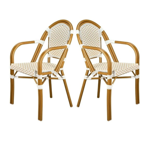 White and Beige with Arms, French Bistro Patio Dining Chair by Chivari, 2 Chair Bundle by Chivari