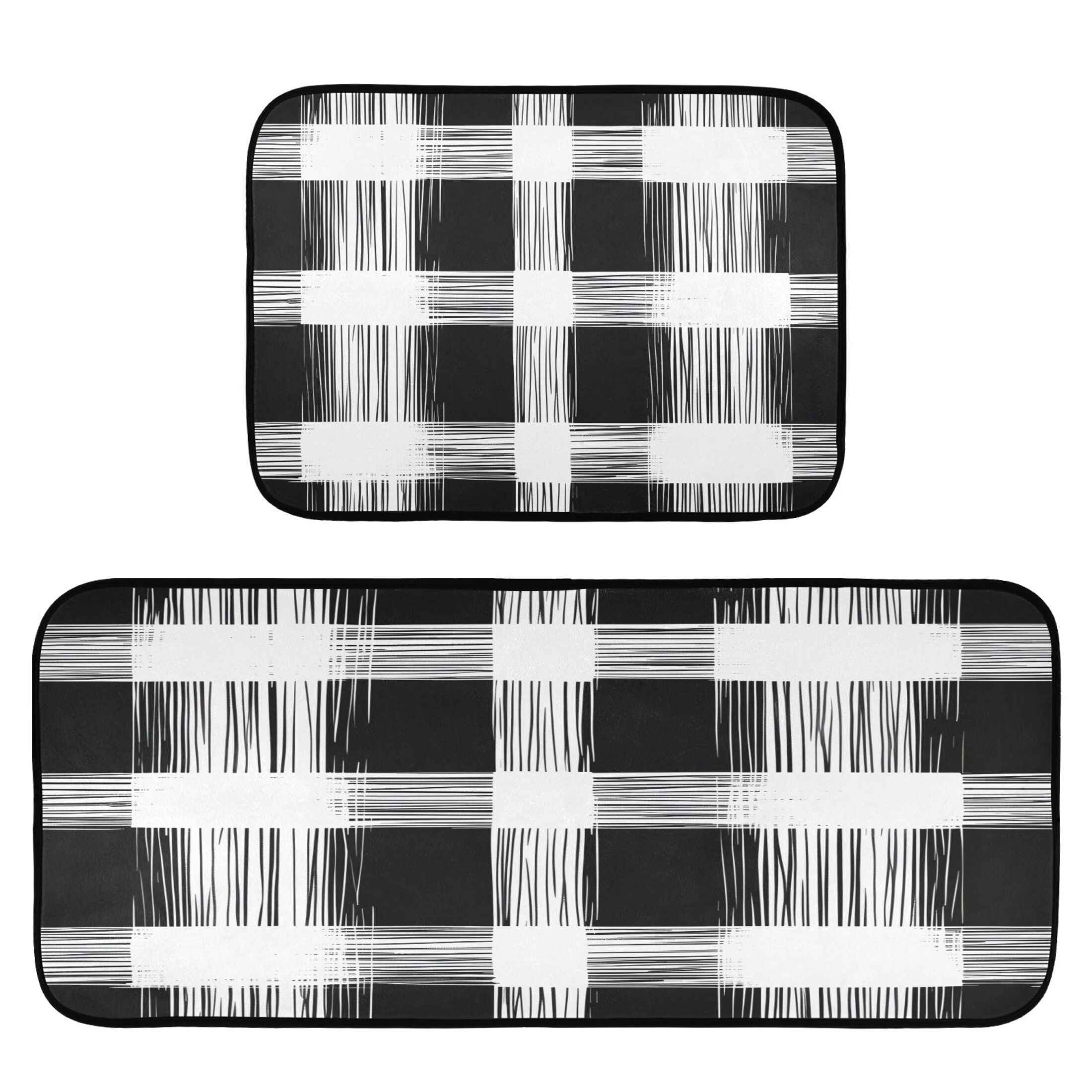 White and Black 2-Piece Kitchen Carpet Mat Set, Non-Slip Memory Foam, Soft for Kitchen and Living Room Use