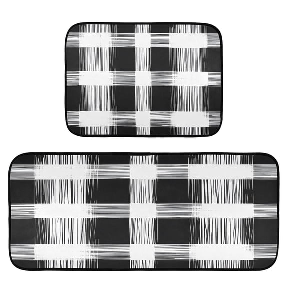 White and Black 2-Piece Kitchen Carpet Mat Set, Non-Slip Memory Foam, Soft for Kitchen and Living Room Use