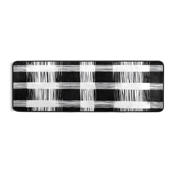 White and Black 72x24" Runner Rug, Non-Slip Memory Foam Cushion, Anti-Crease for Hallways and Bedrooms