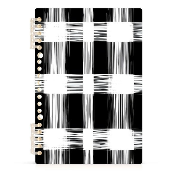 White and Black A5 8.3x5.7in PP Notebook, Adjustable Rings, 60 Sheets, Diary or Journey Note