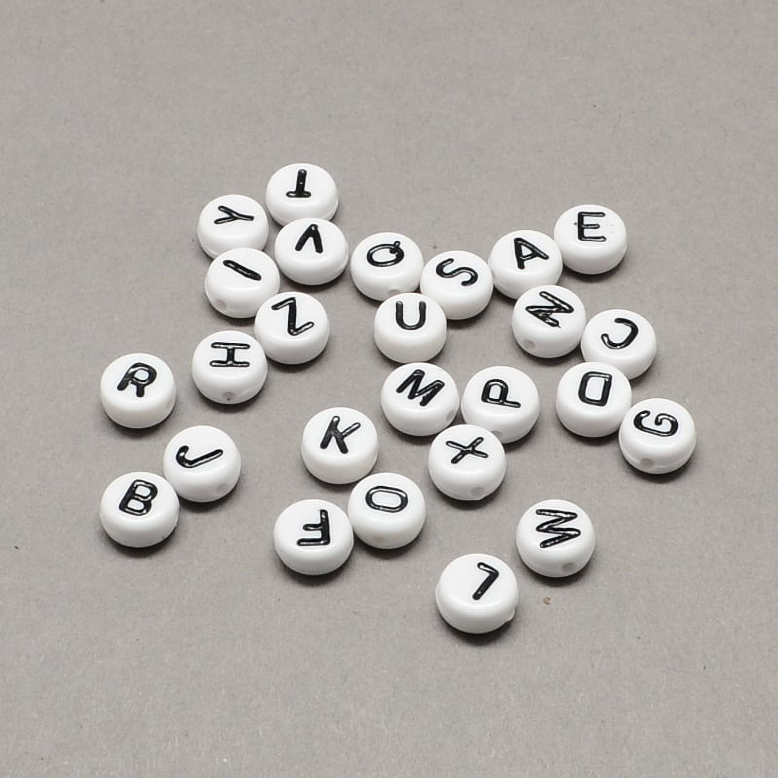 White and Black Acrylic Horizontal Hole Letter Beads Flat Round with Random Letters Letter 7x4mm Hole: 1.3mm 3600pcs/500g Black