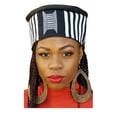 thumbnail image 1 of White and Black African Hand Woven Kente Kufi Hat with Faux Leather, 1 of 4