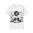 thumbnail image 1 of White and Black Beltane T-Shirt - Cauldron Over the Fire & Moon Design, 1 of 8