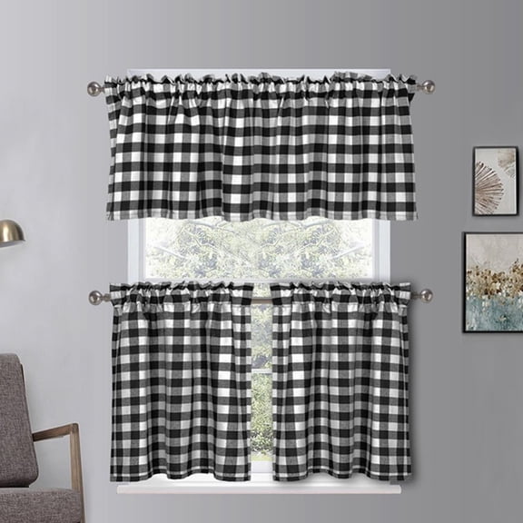 White and Black Buffalo Check Valance Curtains for Kitchen Cafe Farmhouse Plaid Gingham Pattern Bathroom Window Curtain, 1 Piece