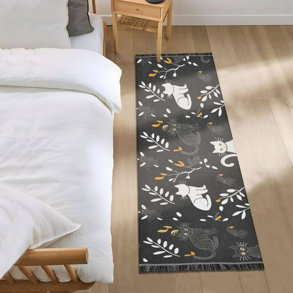 White and Black Cats Runner Area Rug 2x6 Soft Non-Slip Washable Bedside Carpet for Hallway Bedroom Living Room Home Decor