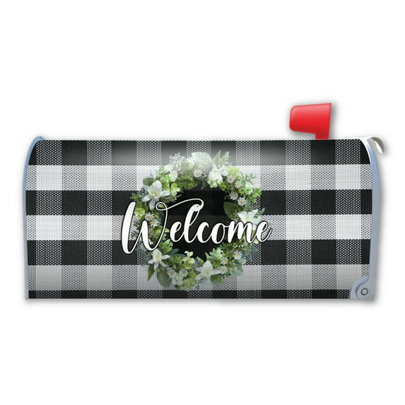 White and Black Checkered Welcome Large Mailbox Cover Magnet