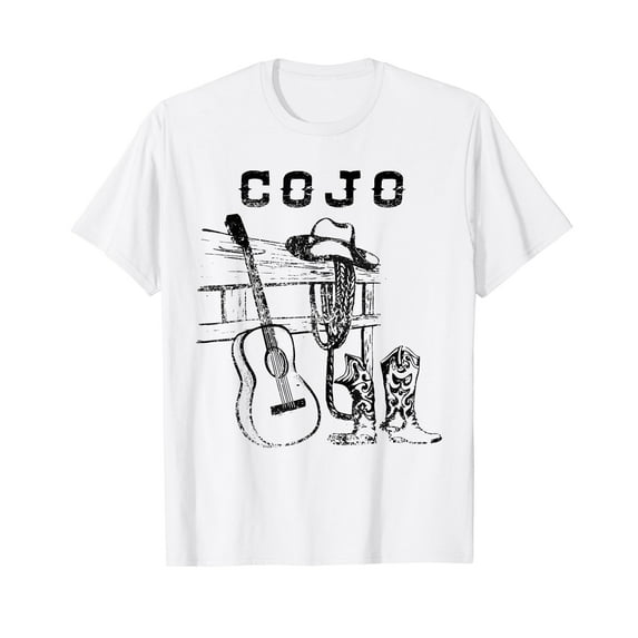 White and Black Cojo Guitar Music Love Cowboy Boots Hat Sand T-Shirt