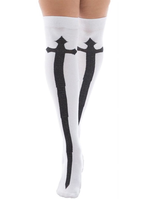 White and Black Cotton Tube Socks Goth Crosses