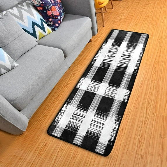 White and Black 72x24" Runner Rug, Non-Slip Memory Foam Cushion, Anti-Crease for Hallways and Bedrooms