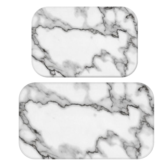 White and Black Marble Pattern Bath Mat Set Of 2,Non-Slip Rug for Bathroom,Kitchen,Bedroom,Entrance, 30x17 and 23.5x15.7 Inches