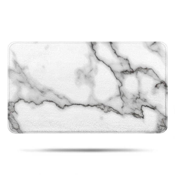 White and Black Marble Pattern Non Slip Microfiber Bathroom Rugs, Soft Rubber Backing Bath Mats for Bathroom Floor Tub and Shower,17"x30"