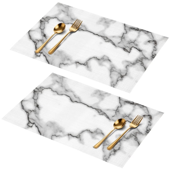 White and Black Marble Pattern PVC Woven Placemats Set Of 2, Retro ...