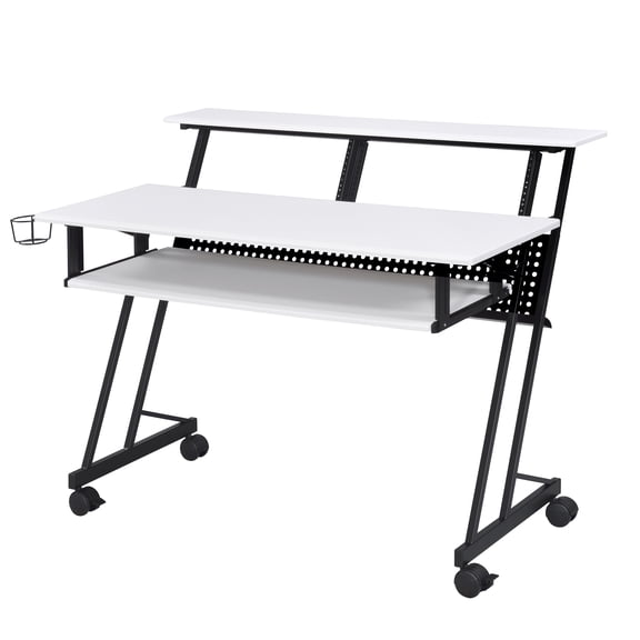 White and Black Music Recording Studio Desk with Metal Base