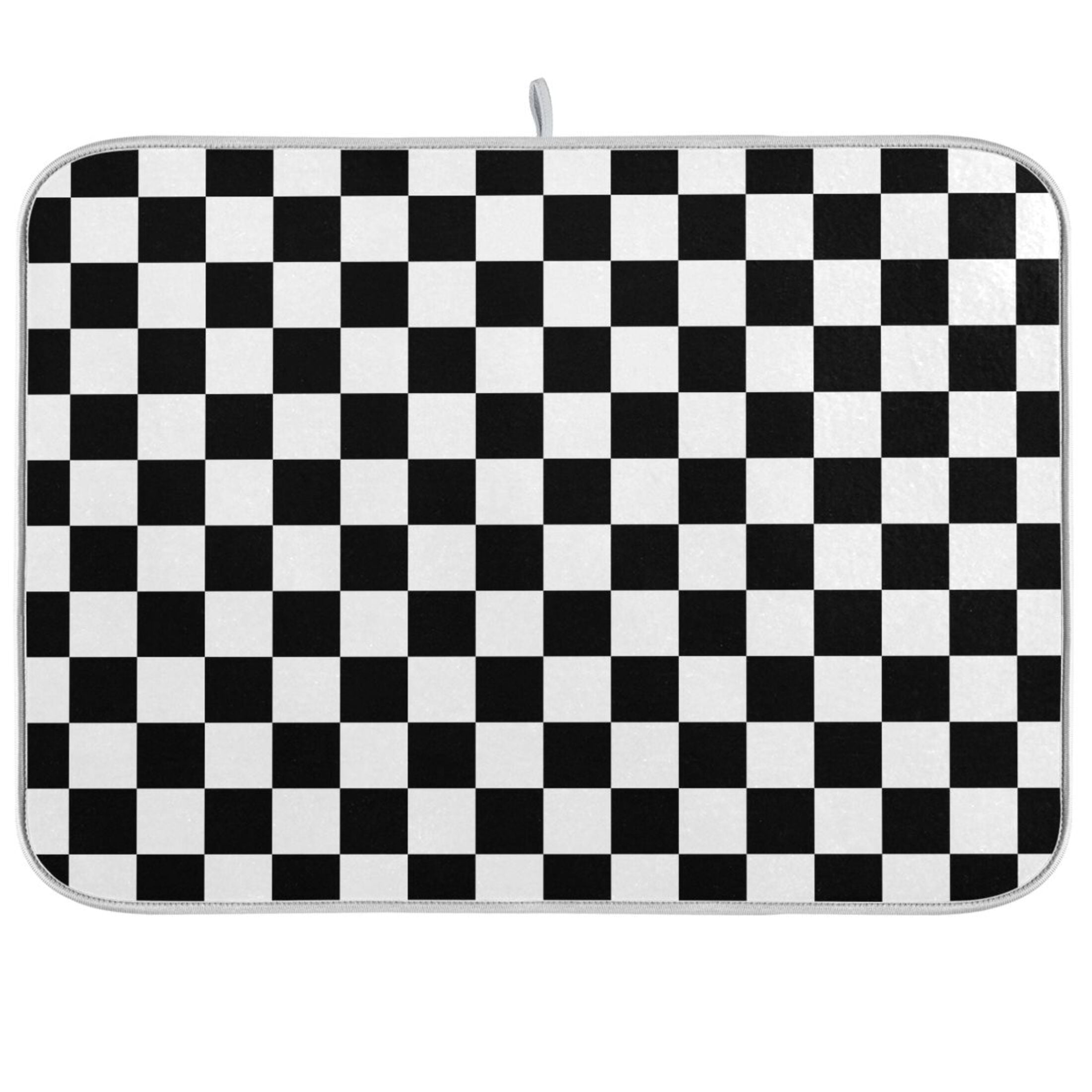 White and Black Plaid Dish Drying Mat Microfiber Kitchen Mats Large