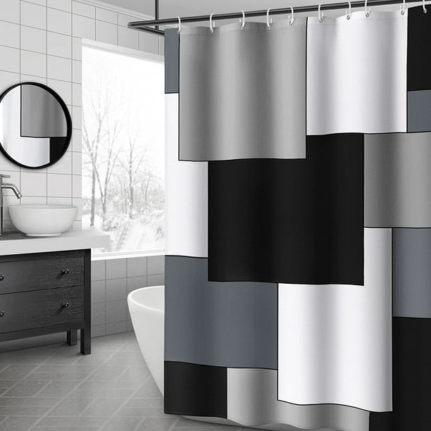 White and Black Shower Curtain Mordern Geometric Gray Shower Curtains ...